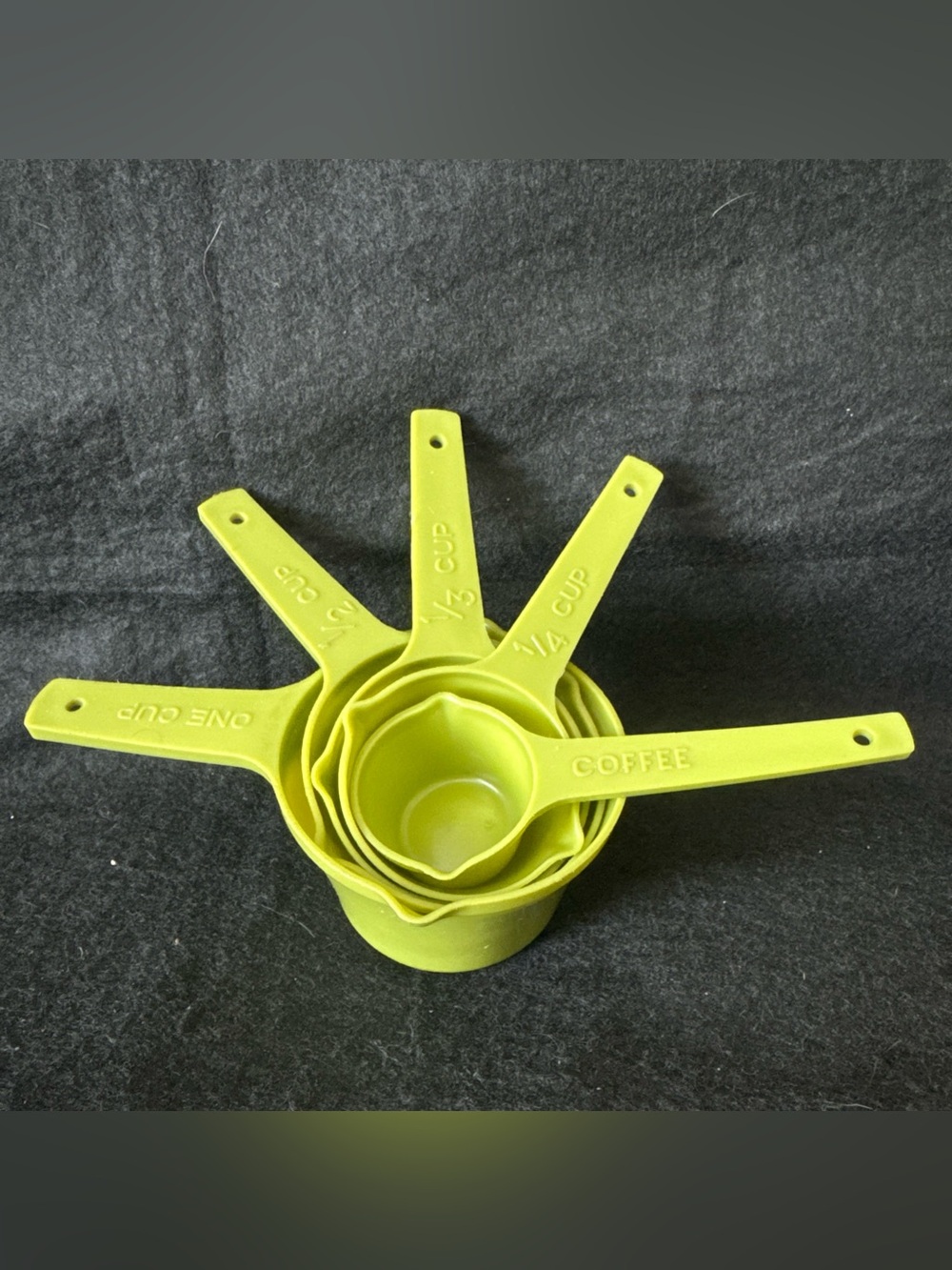 5 Vintage Lustro Ware Avocado Green Plastic Nesting Measuring Cups Vtg Kitchen